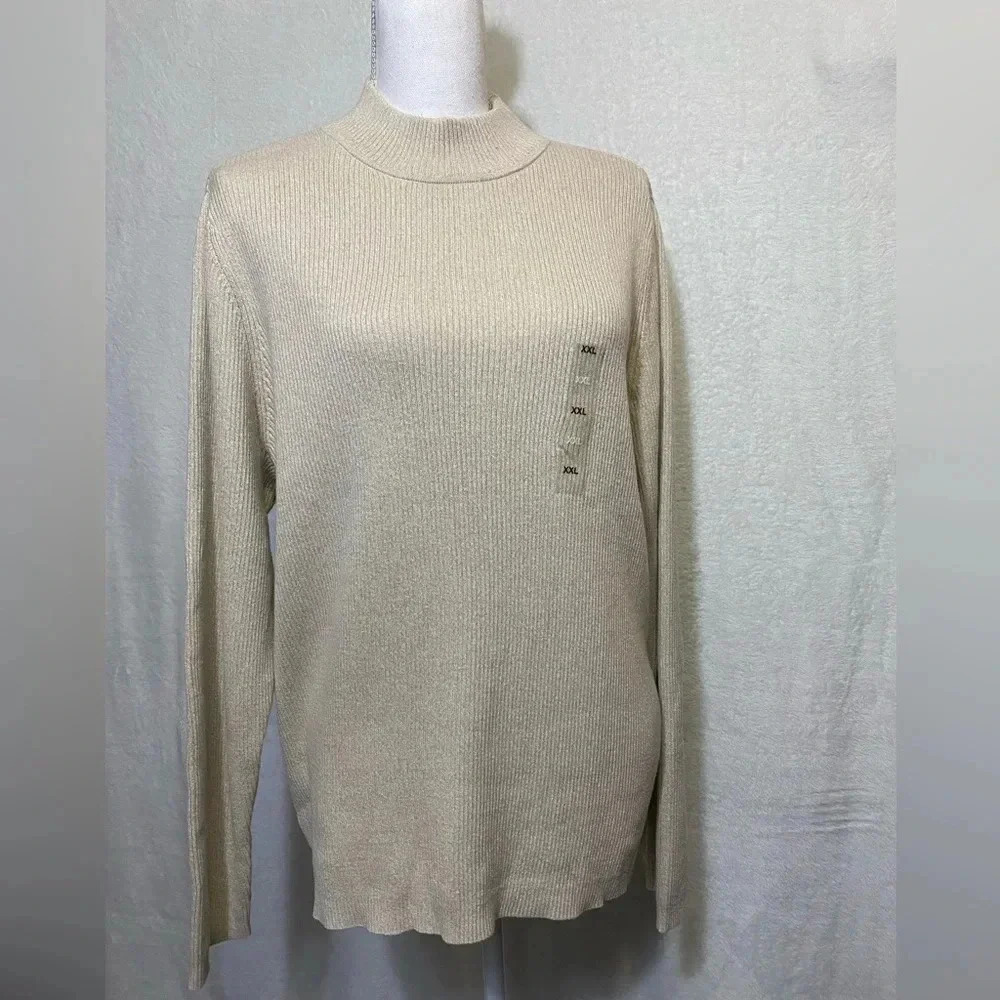 Karen Scott mock neck ribbed Tan shirt women’s size XXL NWT